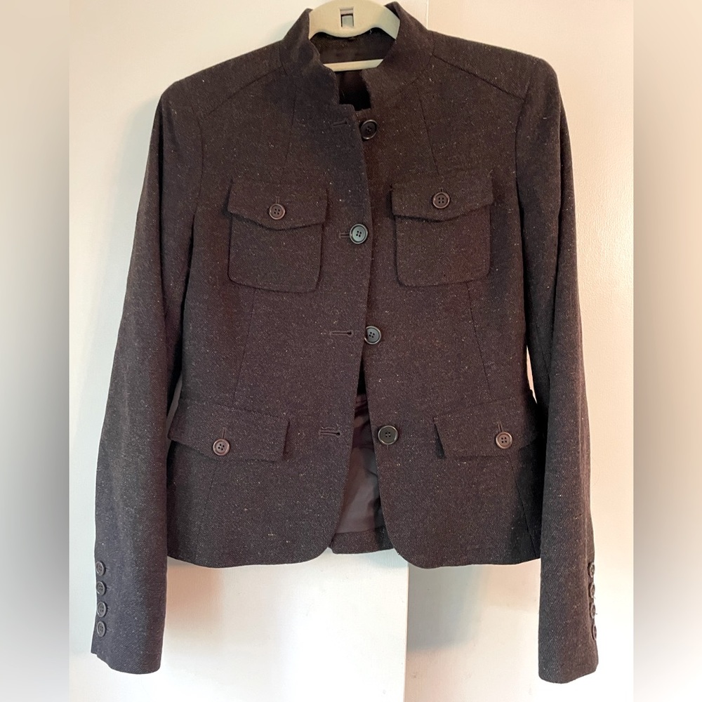 Theory Wool Tweed Jacket - Chocolate Brown